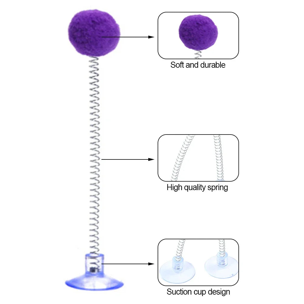 1Pc Fur Ball Spring Cat Toy Suction Cup Multicolored Teaser Wand Pet Interactive Toys Cat Scratcher Toys Supplies Random Color