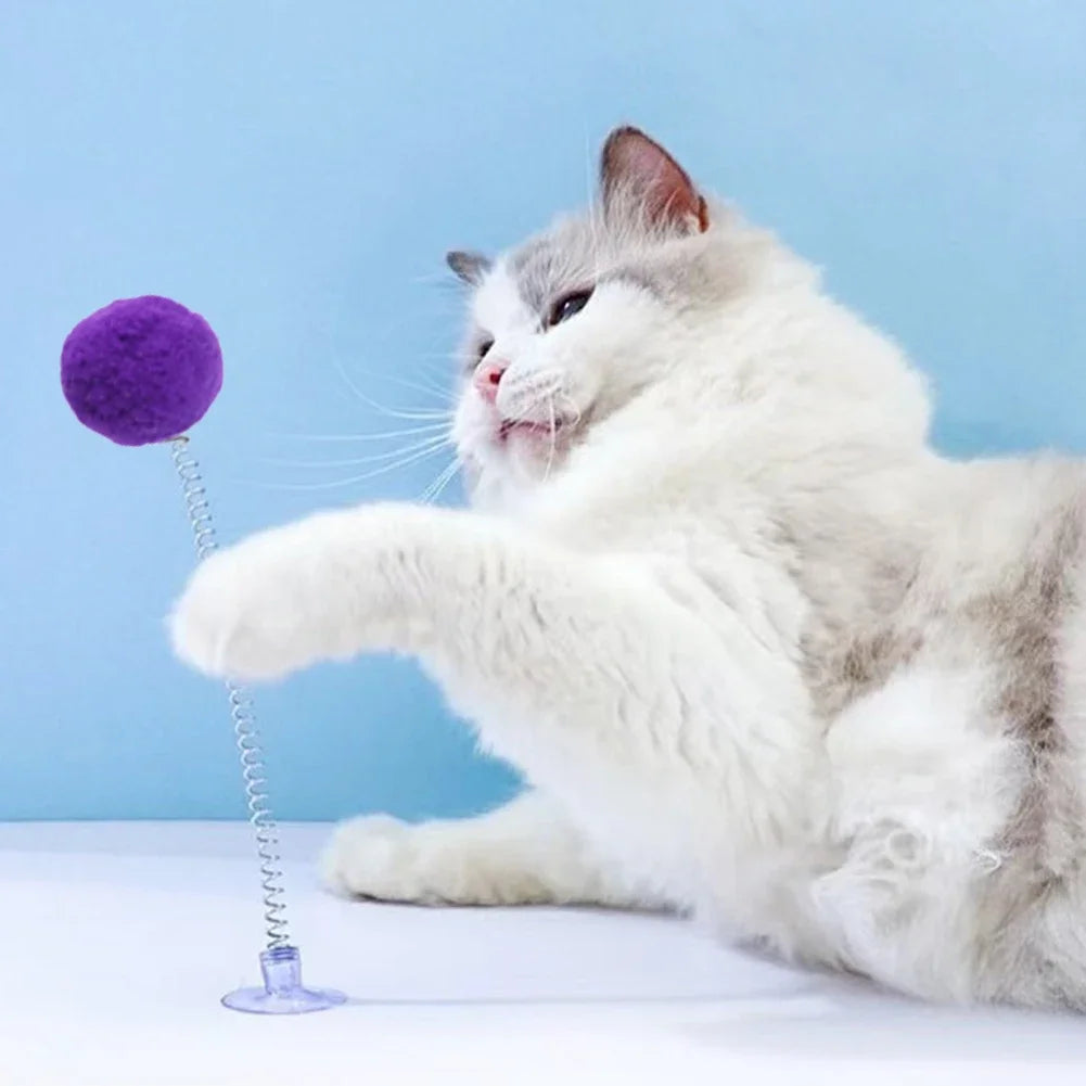1Pc Fur Ball Spring Cat Toy Suction Cup Multicolored Teaser Wand Pet Interactive Toys Cat Scratcher Toys Supplies Random Color