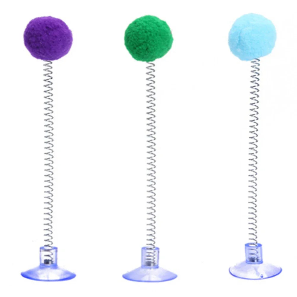 1Pc Fur Ball Spring Cat Toy Suction Cup Multicolored Teaser Wand Pet Interactive Toys Cat Scratcher Toys Supplies Random Color