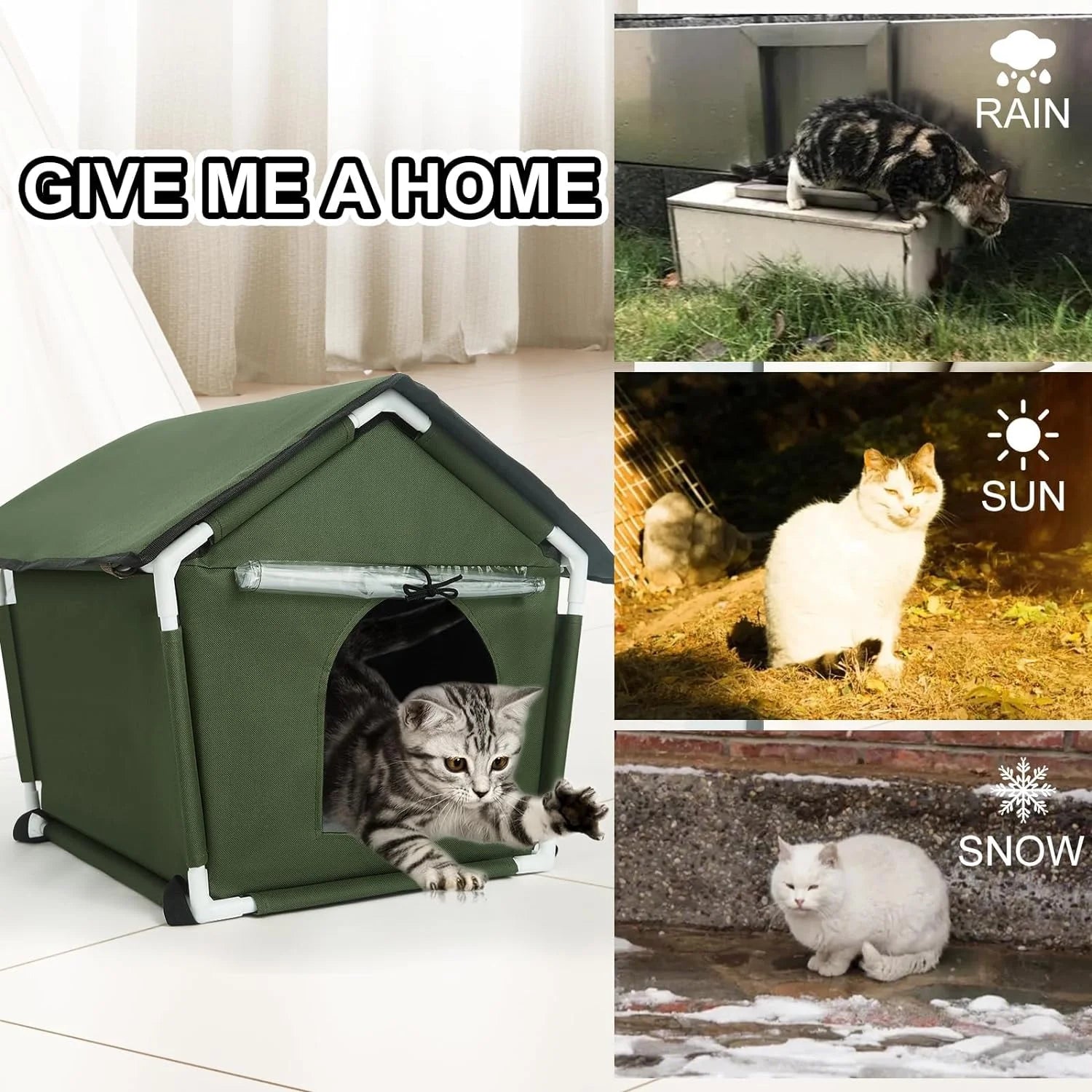 Outdoor Cat House Weatherproof, Cat House for Outdoor Cats, Feral Cat House with Mat and Edging Nails for Outside-Provides Cozy Shelter for Stray and Outdoor Cats