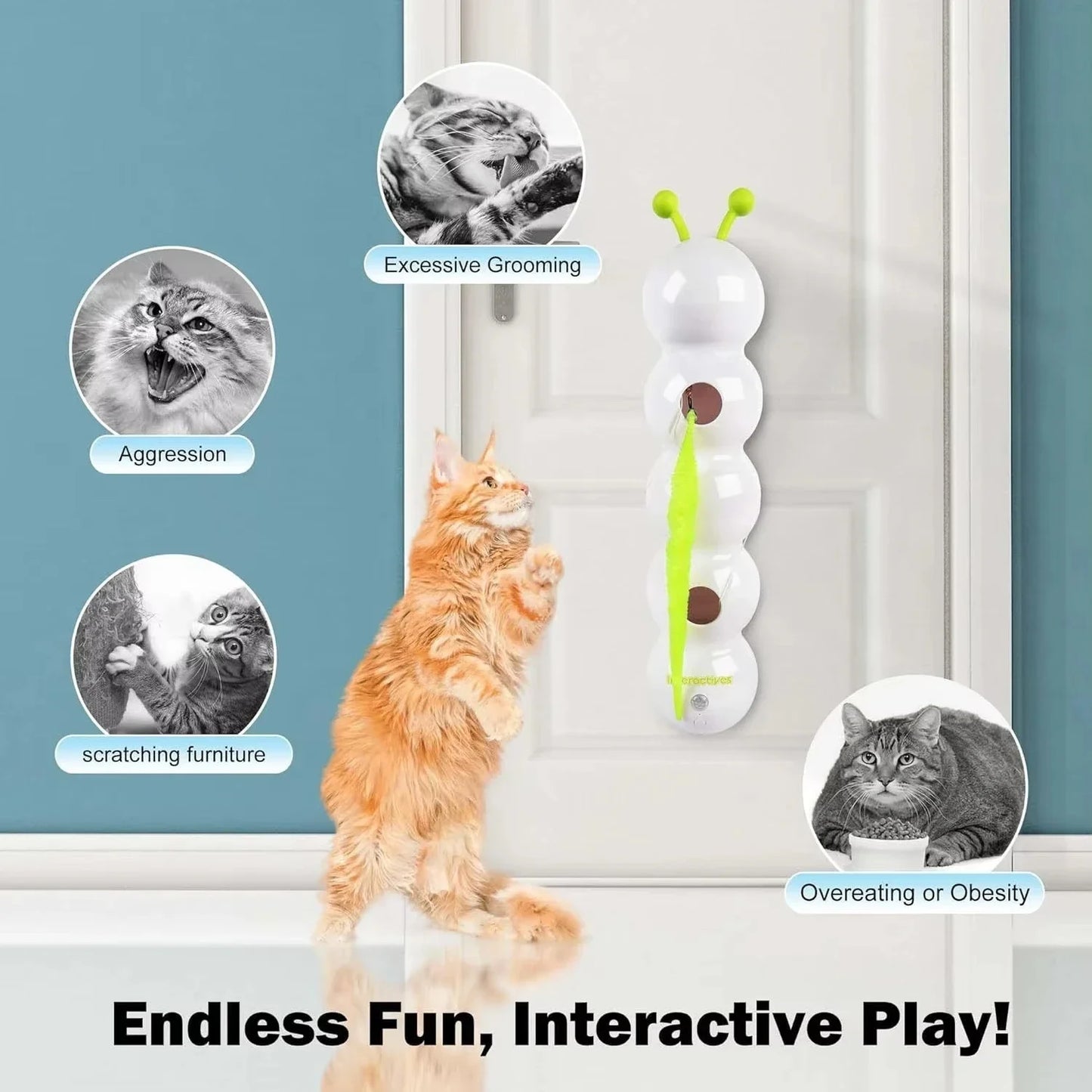 Intelligent Interactive Cat Stick Pro with Replaceable Prey Tail Suitable for Automatic Swing Durability in Multi Cat Households