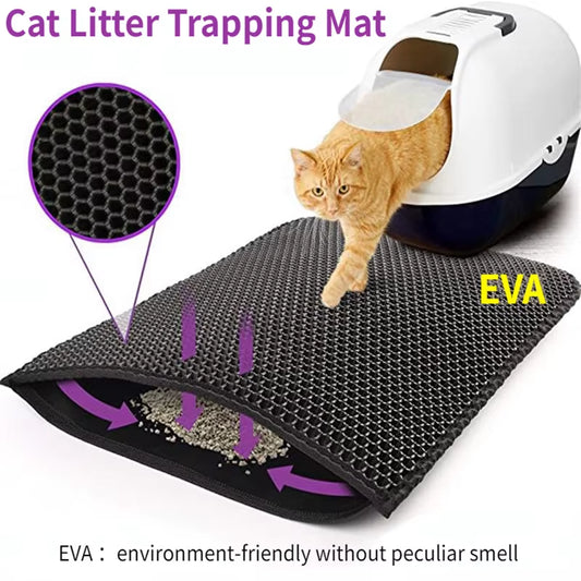 Waterproof Pet Cat Litter Mat,Honeycomb Double Layer Pet Litter Box Mat Non-Slip Sand Cat Pad Washable Bed Mat Easy Clean Pad
